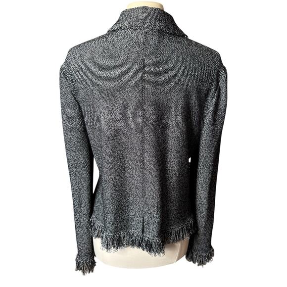 ST JOHN Jacket Black White Fringe 12 Blazer Cardigan Sweater Full Zip - Picture 6 of 9